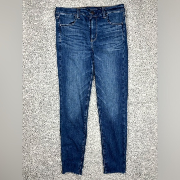 American Eagle Jeans Womens 8 Long Hi Rise Jegging Crop Next Level Stretch Dark - Picture 1 of 6